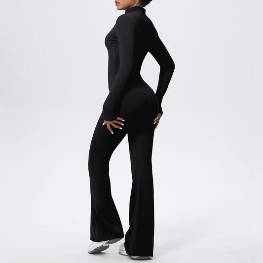 Combinaison évasée à manches longues avec fermeture éclair